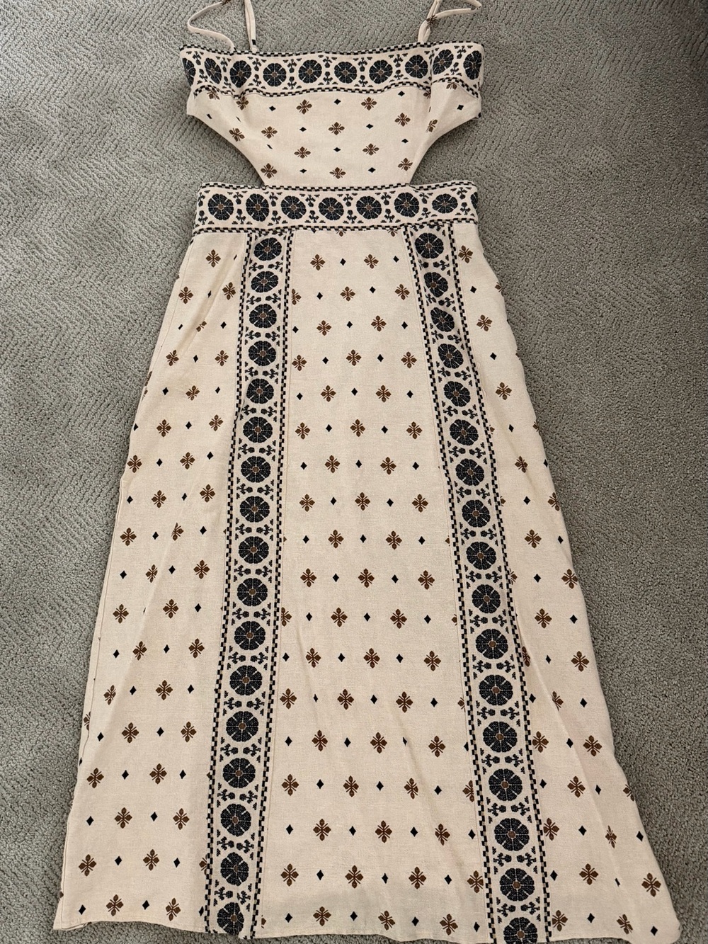 Zara Cream Maxi Two-Piece Dress with Black and Brown Embroidery